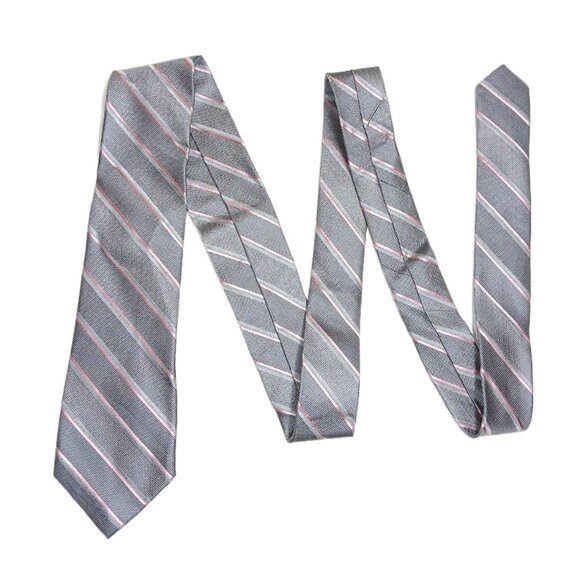 DKNY Silk Repp Tie Men’s 58.5” Gray Pink Striped Designer Classic Tie New - Picture 2 of 4